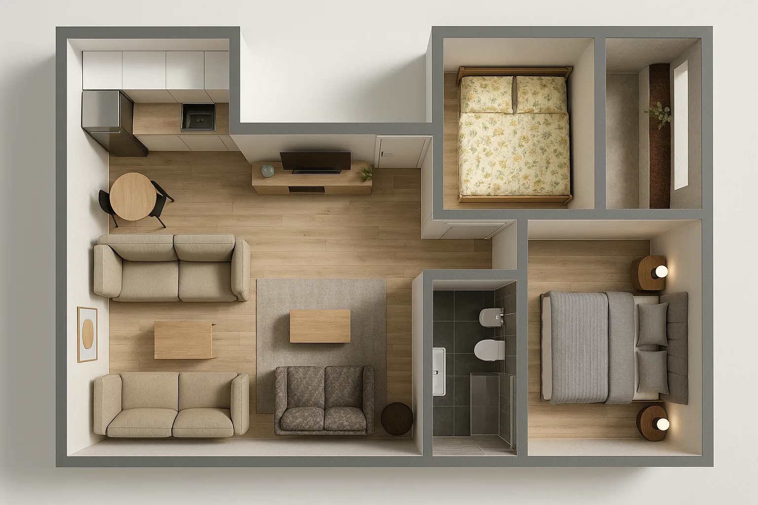 Illustration non contractuelle d'un appartement 2 chambres avec jardin à Saïdia