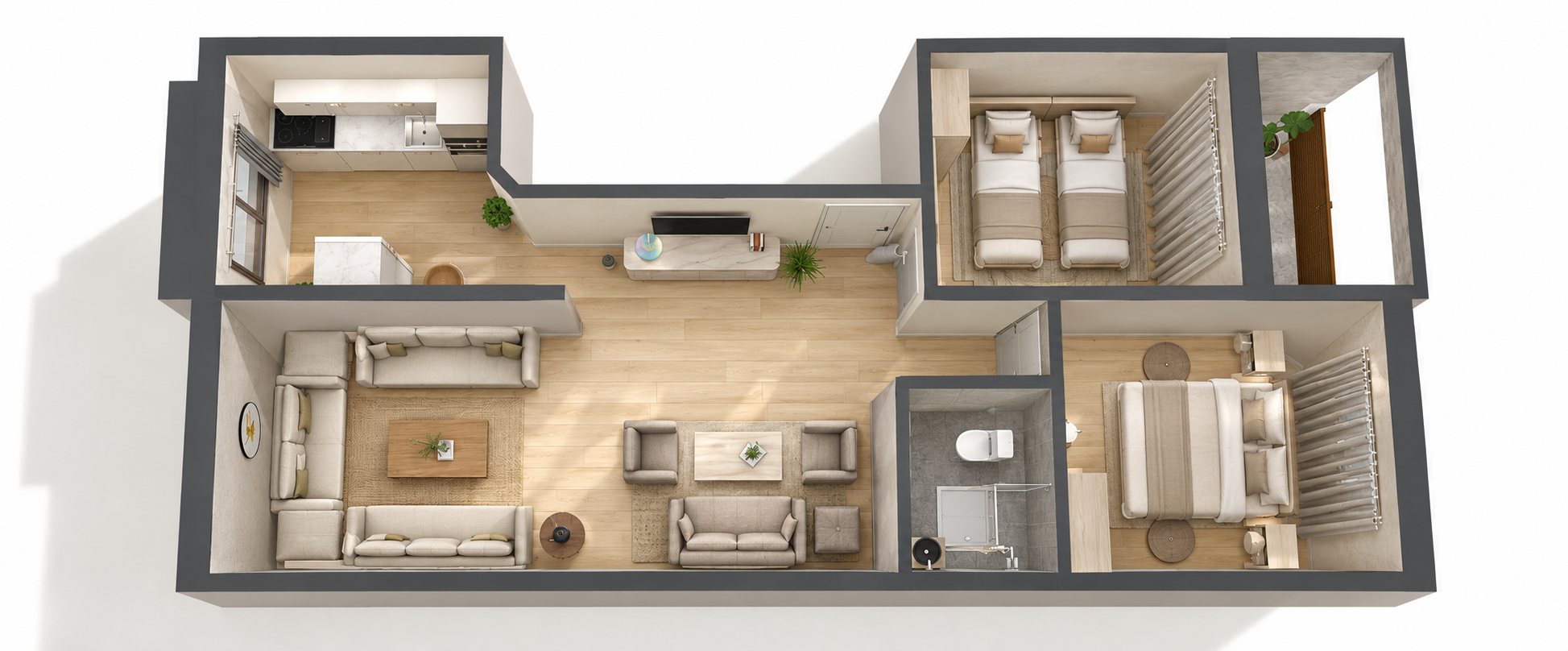 Illustration non contractuelle d'un appartement 2 chambres avec jardin à Saïdia