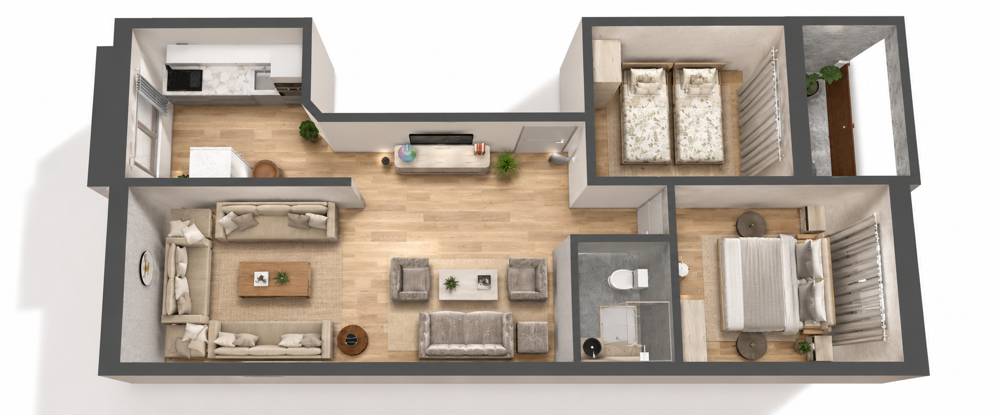 Illustration non contractuelle d'un appartement 3 chambres avec jardin à Saïdia