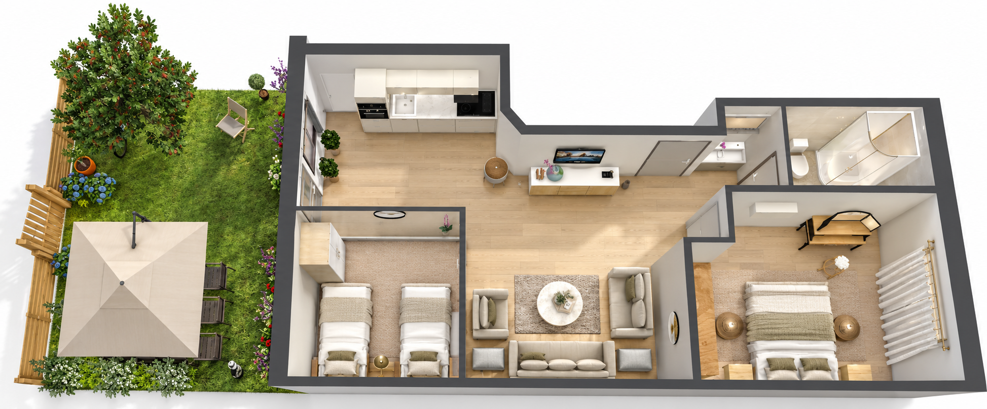 Illustration non contractuelle d'un appartement 1 chambre avec jardin à Saïdia