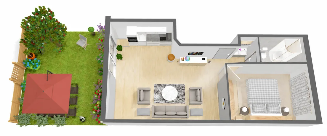 Illustration non contractuelle d'un appartement 1 chambre avec jardin à Saïdia