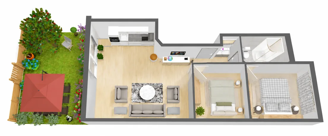 Illustration non contractuelle d'un appartement 2 chambres avec jardin à Saïdia