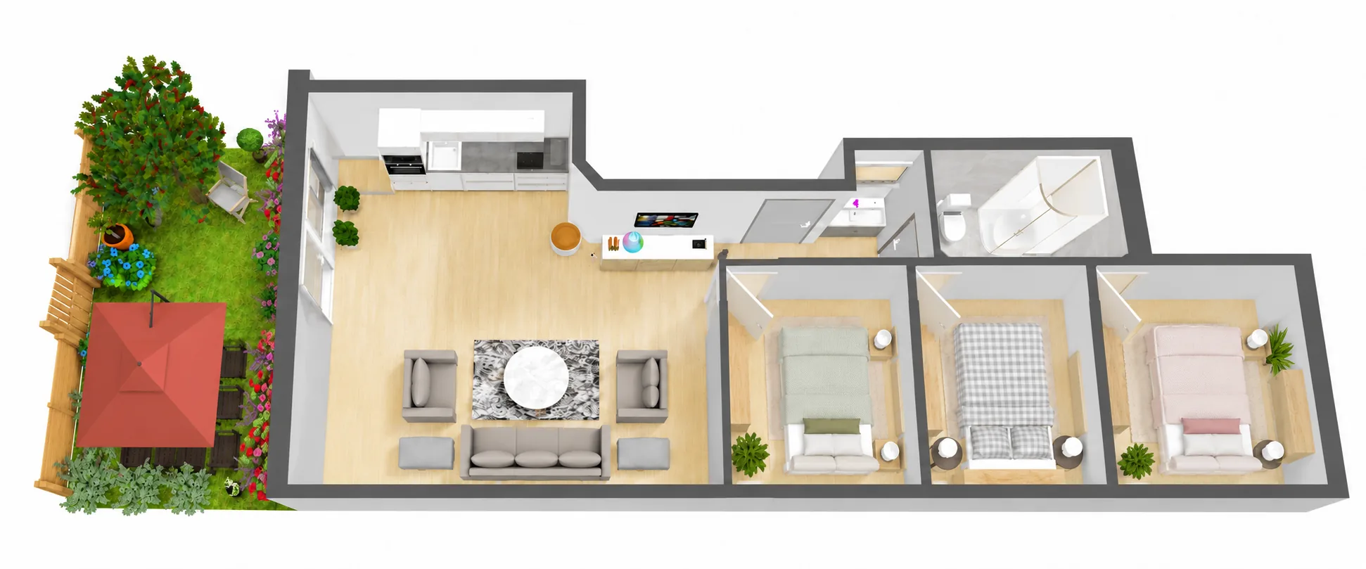 Illustration non contractuelle d'un appartement 3 chambres avec jardin à Saïdia