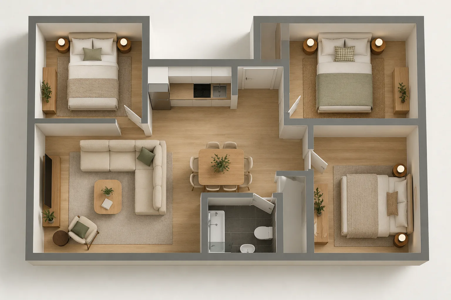 Illustration non contractuelle d'un appartement 3 chambres avec jardin à Saïdia